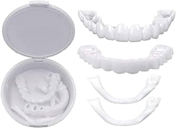 Instant Snap-On Veneers 2 Pairs Cosmetic Teeth Covers for Upper & Lower Teeth, Temporary Smile Enhancer Clip-On Dentures for Men & Women